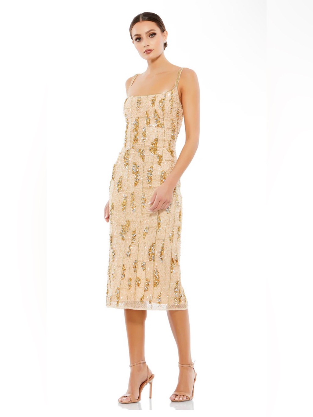 Mac Duggal Gold Bead & Sequin Cocktail Dress Size 6 Nwt